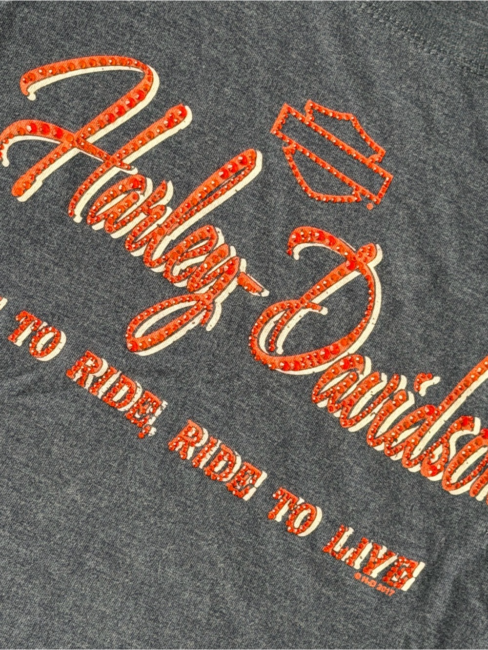 Harley-Davidson Charcoal Tee with Orange Studded Script - Picture 2 of 7